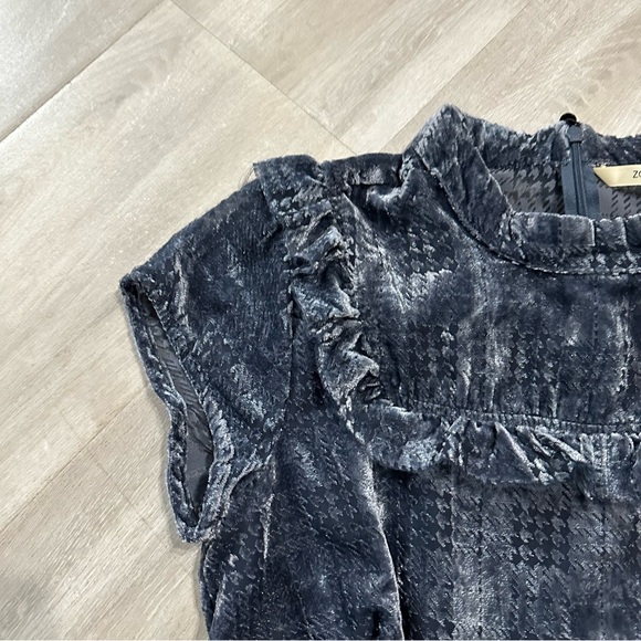 Zapelle Eshakti Houndstooth Burnout Velvet Blue Dress Sz 14 - Picture 7 of 9